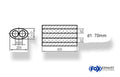 Fox Uni-Schalldämpfer oval zweiflutig - Abwicklung 525 204x117mm, d1Ø 70mm, Länge: 420mm