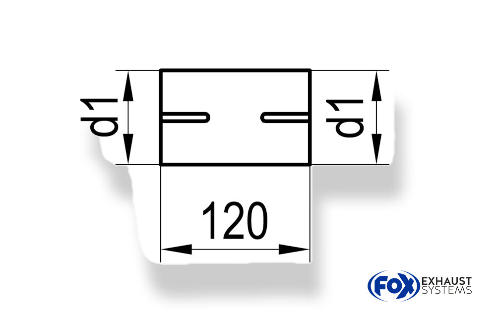 Fox Doppelmuffe - d1Ø 40mm  Länge: 120mm rechts/ links geschlitzt - d1 = 40mm rechts und links innen