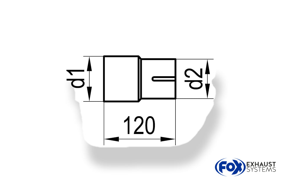 Fox Einzelmuffe 55mm auf 48mm - Länge: 120mm d1 = 55mm außen/ d2 innen geschlitzt = 48mm