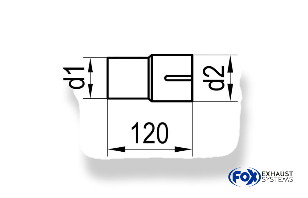 Fox Einzelmuffe 65mm auf 55mm - Länge: 120mm d1 = 65mm außen/ d2 innen geschlitzt = 55mm