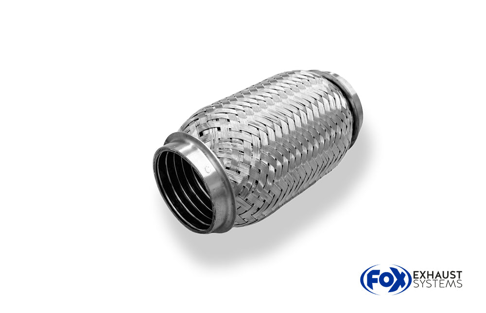 Fox Flexibles Rohr Interlock - Ø70mm innen - Länge: 150mm Innenleben besteht aus Edelstahlwellrohr - Außenhülle ist Edelstahlgeflecht