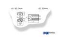 Fox Uni-Schalldämpfer oval zweiflutig mit Hose - Abwicklung 525 204x117mm, d1Ø 63,5mm  d2Ø 55mm, Länge: 420mm