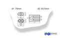 Fox Uni-Schalldämpfer oval zweiflutig mit Hose - Abwicklung 525 204x117mm, d1Ø 70mm  d2Ø 63,5mm, Länge: 420mm