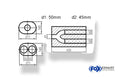 Fox Uni-Schalldämpfer oval zweiflutig mit Hose - Abwicklung 585 211x145mm, d1Ø 50mm  d2Ø 45mm, Länge: 420mm