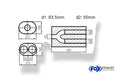 Fox Uni-Schalldämpfer oval zweiflutig mit Hose - Abwicklung 585 211x145mm, d1Ø 63,5mm  d2Ø 55mm, Länge: 420mm