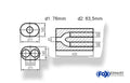 Fox Uni-Schalldämpfer oval zweiflutig mit Hose - Abwicklung 585 211x145mm, d1Ø 70mm  d2Ø 63,5mm, Länge: 420mm