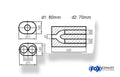 Fox Uni-Schalldämpfer oval zweiflutig mit Hose - Abwicklung 585 211x145mm, d1Ø 76mm  d2Ø 63,5mm, Länge: 420mm