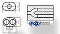 Fox Uni-Schalldämpfer oval zweiflutig mit Hose - Abwicklung 585 211x145mm, d1Ø 80mm  d2Ø 70mm, Länge: 420mm