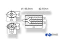 Fox Uni-Schalldämpfer oval zweiflutig mit Hose - Abwicklung 618 236x150mm, d1Ø 63,5mm  d2Ø 55mm, Länge: 420mm
