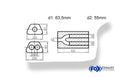 Fox Uni-Schalldämpfer trapezoid zweiflutig mit Hose - Abw. 644 220x161mm, d1Ø 63,5mm  d2Ø 55mm, Länge: 420mm