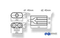 Fox Uni-Schalldämpfer oval zweiflutig mit Hose - Abwicklung 650 262x116mm, d1Ø 45mm  d2Ø 40mm, Länge: 420mm