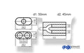 Fox Uni-Schalldämpfer oval zweiflutig mit Hose - Abwicklung 650 262x116mm, d1Ø 50mm  d2Ø 45mm, Länge: 420mm