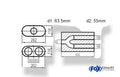 Fox Uni-Schalldämpfer oval zweiflutig mit Hose - Abwicklung 650 262x116mm, d1Ø 63,5mm  d2Ø 55mm, Länge: 420mm