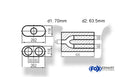 Fox Uni-Schalldämpfer oval zweiflutig mit Hose - Abwicklung 650 262x116mm, d1Ø 70mm  d2Ø 63,5mm, Länge: 420mm