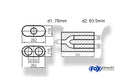 Fox Uni-Schalldämpfer oval zweiflutig mit Hose - Abwicklung 650 262x116mm, d1Ø 76mm  d2Ø 63,5mm, Länge: 420mm