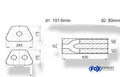 Fox Uni-Schalldämpfer trapezoid zweiflutig mit Hose - Abw. 711 245x175mm, d1Ø 101,6mm außen/ d2Ø 2x80mm außen - Länge: 420mm