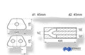 Fox Uni-Schalldämpfer trapezoid zweiflutig mit Hose - Abw. 711 245x175mm, d1Ø 45mm außen/ d2Ø 2x40mm außen - Länge: 420mm