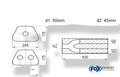 Fox Uni-Schalldämpfer trapezoid zweiflutig mit Hose - Abw. 711 245x175mm, d1Ø 50mm außen/ d2Ø 2x45mm außen - Länge: 420mm