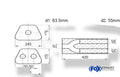 Fox Uni-Schalldämpfer trapezoid zweiflutig mit Hose - Abw. 711 245x175mm, d1Ø 63,5mm außen/ d2Ø 2x55mm außen - Länge: 420mm