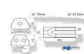 Fox Uni-Schalldämpfer trapezoid zweiflutig mit Hose - Abw. 711 245x175mm, d1Ø 76mm  d2Ø 63,5mm, Länge: 420mm