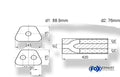 Fox Uni-Schalldämpfer trapezoid zweiflutig mit Hose - Abw. 711 245x175mm, d1Ø 88,9mm innen/ 2x d2Ø 70mm innen, Länge: 420mm