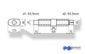 Fox Uni-Schalldämpfer oval mit Kammer + Stutzen - Abw. 450 173x98mm, d1Ø 63,5mm (außen), d2Ø 63,5mm (innen), Länge: 420mm