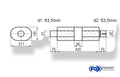 Fox Uni-Schalldämpfer Oval mit Kammer + Stutzen - Abw. 585 211x145, d1Ø 63,5mm (außen), d2Ø 63,5mm (innen), Länge: 420mm