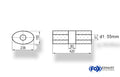 Fox Uni-Schalldämpfer oval ohne Stutzen mit Kammer - Abw. 618 236x150mm, d1Ø 55mm, Länge: 420mm