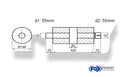 Fox Uni-Schalldämpfer rund mit Kammer + Stutzen - Abw. 626 Ø 198mm, d1Ø 55mm (außen)  d2Ø 55,5mm (innen), Länge: 420mm