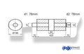 Fox Uni-Schalldämpfer rund mit Kammer + Stutzen - Abw. 626 Ø 198mm, d1Ø 76mm (außen)  d2Ø 76mm (innen), Länge: 420mm