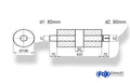 Fox Uni-Schalldämpfer rund mit Kammer + Stutzen - Abw. 626 Ø 198mm, d1Ø 80mm (außen)  d2Ø 80mm (innen), Länge: 420mm