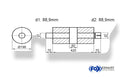 Fox Uni-Schalldämpfer rund mit Kammer + Stutzen - Abw. 626 Ø 198mm, d1Ø 88,9mm (außen)  d2Ø 88,9mm (innen), Länge: 420mm