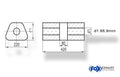Fox Uni-Schalldämpfer trapez ohne Stutzen mit Kammer - Abw. 644 220x161mm, d1Ø 88,9mm, Länge: 420mm