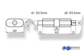 Fox Uni-Schalldämpfer oval mit Kammer + Stutzen - Abw. 650 262x116mm, d1Ø 63,5mm (außen), d2Ø 63,5mm (innen), Länge: 420mm