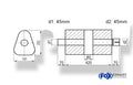 Fox Uni-Schalldämpfer dreieck mit Kammer + Stutzen - Abw. 725 191x252mm, d1Ø 45mm (außen), d2Ø 45mm (innen), Länge: 420mm
