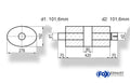 Fox Uni-Schalldämpfer oval mit Kammer + Stutzen - Abw. 754 278x192mm, d1Ø 101,6mm (außen), d2Ø 101,6mm (innen), Länge: 420mm
