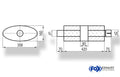 Fox Uni-Schalldämpfer oval mit Kammer + Stutzen - Abw. 818 356x160mm, d1Ø 45mm (außen), d2Ø 45mm (innen), Länge: 420mm