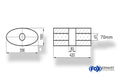 Fox Uni-Schalldämpfer oval ohne Stutzen mit Kammer - Abw. 818 356x160mm, d1Ø 70mm, Länge: 420mm