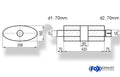 Fox Uni-Schalldämpfer oval mit Kammer + Stutzen - Abw. 818 356x160mm, d1Ø 70mm (außen), d2Ø 70mm (innen), Länge: 420mm