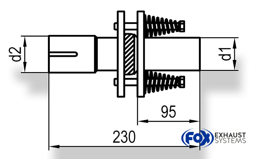 Fox Kompensator - d1Ø 55mm  Länge: 230mm d2 variabel (muss angegeben werden!)