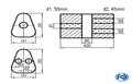 Fox Uni-Schalldämpfer Dreieckig mit Kammer - Abwicklung 725 Variante 2 191x252mm, d1Ø 50mm außen / d2Ø 2x45mm außen - Länge: 420mm
