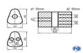 Fox Uni-Schalldämpfer Dreieckig mit Kammer - Abwicklung 725 Variante 2 191x252mm, d1Ø 55mm außen / d2Ø 2x50mm außen - Länge: 420mm