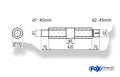 Fox Uni-Schalldämpfer rund mit Kammer + Stutzen - Abw. 314 Ø 100mm, d1Ø 45mm (außen), d2Ø 45mm (innen), Länge: 420mm