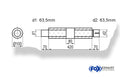 Fox Uni-Schalldämpfer rund mit Kammer + Stutzen - Abw. 314 Ø 100mm, d1Ø 63,5mm (außen), d2Ø 63,5mm (innen), Länge: 420mm