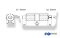 Fox Uni-Schalldämpfer rund mit Kammer + Stutzen - Abw. 466 Ø 150mm, d1Ø 50mm (außen), d2Ø 50mm (innen), Länge: 420mm