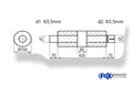 Fox Uni-Schalldämpfer rund mit Kammer + Stutzen - Abw. 466 Ø 150mm, d1Ø 63,5mm (außen), d2Ø 63,5mm (innen), Länge: 420mm