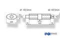 Fox Uni-Schalldämpfer Oval mit Kammer + Stutzen - Abw. 525 204x117mm, d1Ø 63,5mm (außen), d2Ø 63,5mm (innen), Länge: 420mm