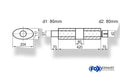 Fox Uni-Schalldämpfer Oval mit Kammer + Stutzen - Abw. 525 204x117mm, d1Ø 80mm (außen), d2Ø 80mm (innen), Länge: 420mm