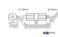 Fox Uni-Schalldämpfer rund mit Kammer + Stutzen - Abw. 556 Ø 176mm, d1Ø 45mm (außen), d2Ø 45mm (innen), Länge: 420mm