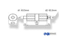 Fox Uni-Schalldämpfer rund mit Kammer + Stutzen - Abw. 556 Ø 176mm, d1Ø 63mm (außen), d2Ø 63mm (innen), Länge: 420mm